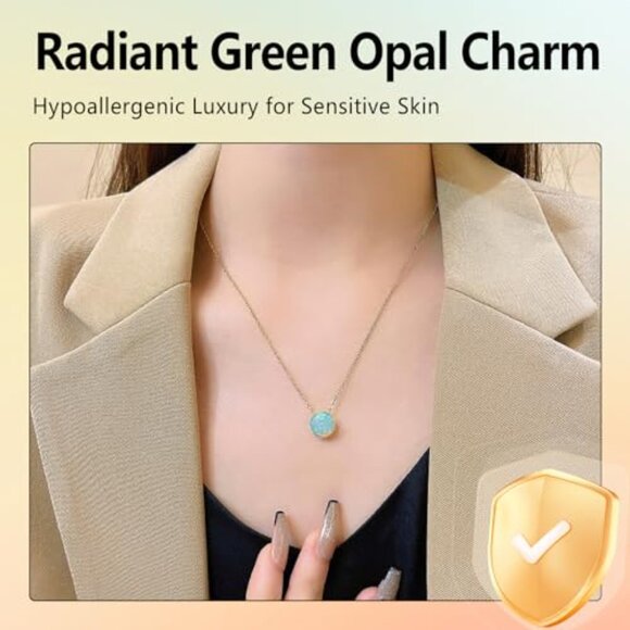 Gold Plated Opal Pendant Necklace Elegant Vintage Handmade Chain - Picture 3 of 8